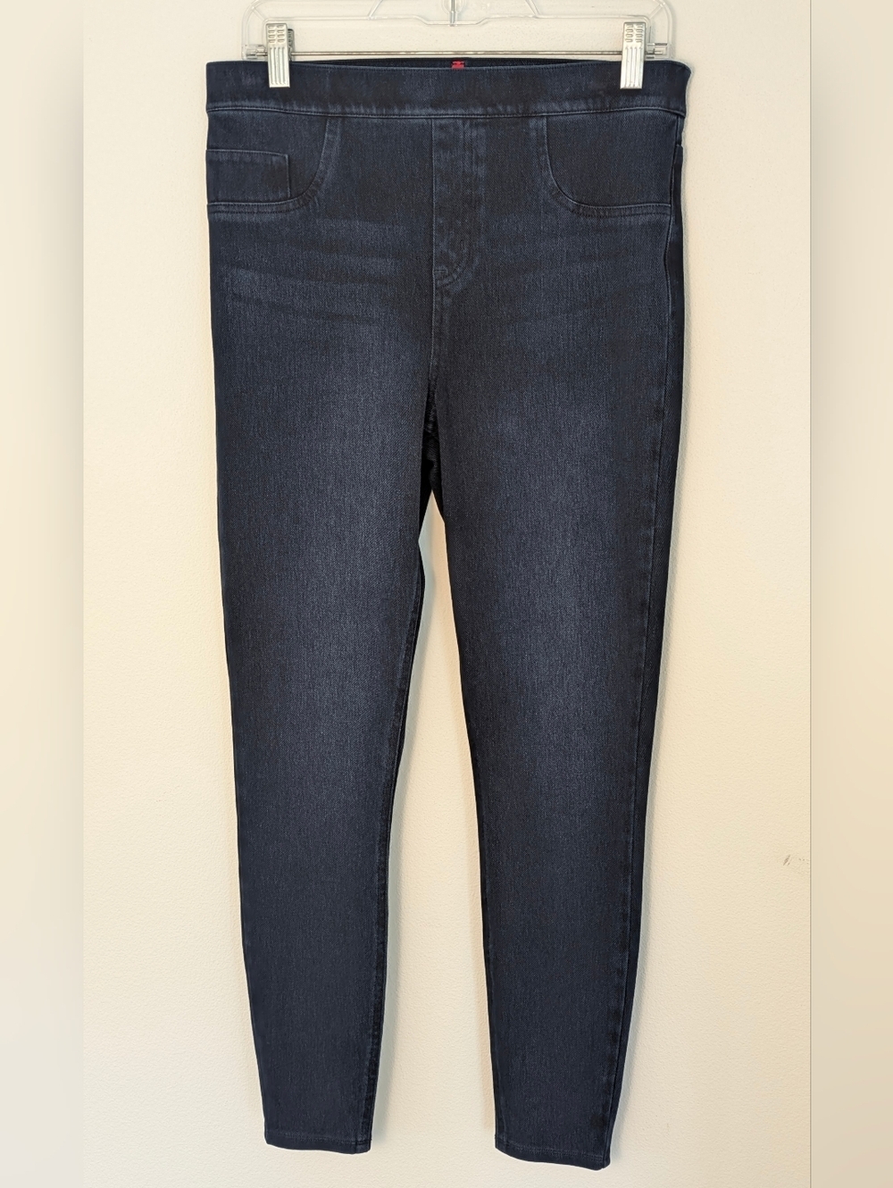 Spanx women's blue denim compression tummy panel jegging Leggings Size L EUC
